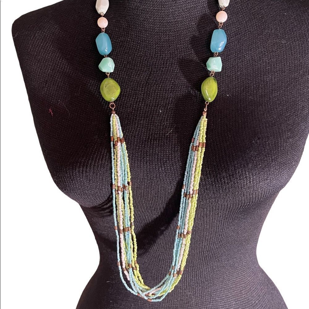 Long multiple strand mini beads necklace